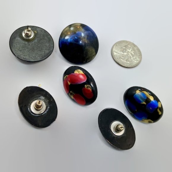 Earring Lot, Black, Metallic, Red, Blue Gold, Abstract, Retro, Lot of 3,Vintage - Picture 4 of 4